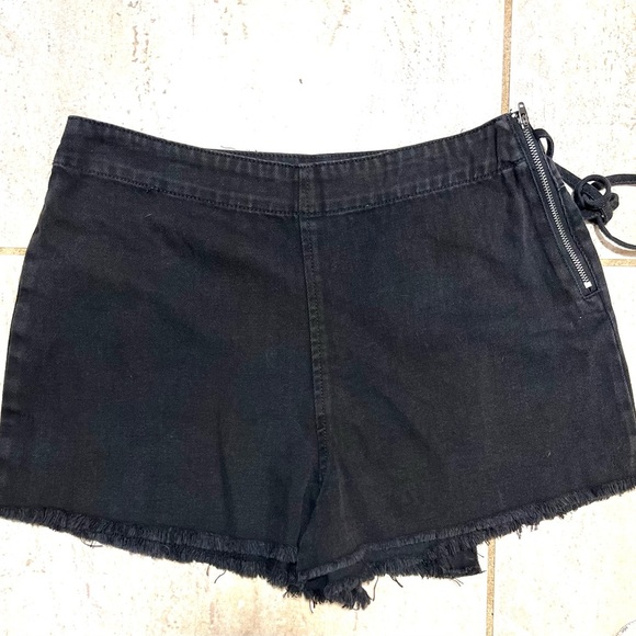 đź–¤Rewash Black Denim Raw-Edge Hemline Classic Wrap Tie Skirt Skortđź–¤SZ 3 - Picture 8 of 11